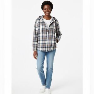 L.L. BEAN Women's Scotch Plaid Flannel Shirt,  Zip Hoodie, Small Relaxed Fit